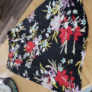 Rena Rowan 100% Silk Belted Floral Black Maxi Skirt.